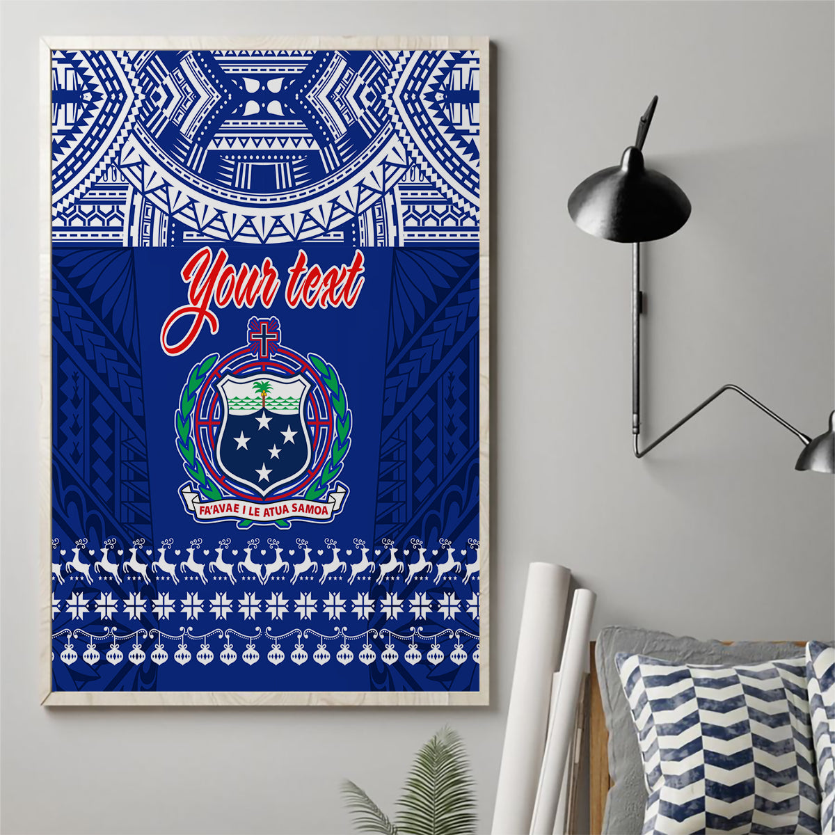 Personalised Toa Samoa Christmas Canvas Wall Art Samoa Siva Tau Manuia Le Kerisimasi Blue Vibe LT9 - Wonder Print Shop