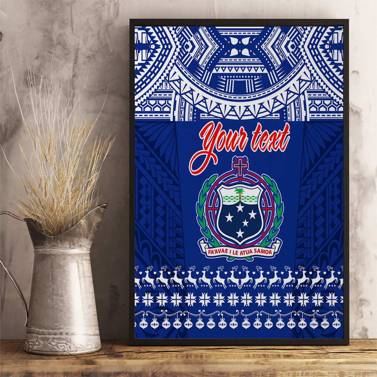 Personalised Toa Samoa Christmas Canvas Wall Art Samoa Siva Tau Manuia Le Kerisimasi Blue Vibe LT9 - Wonder Print Shop