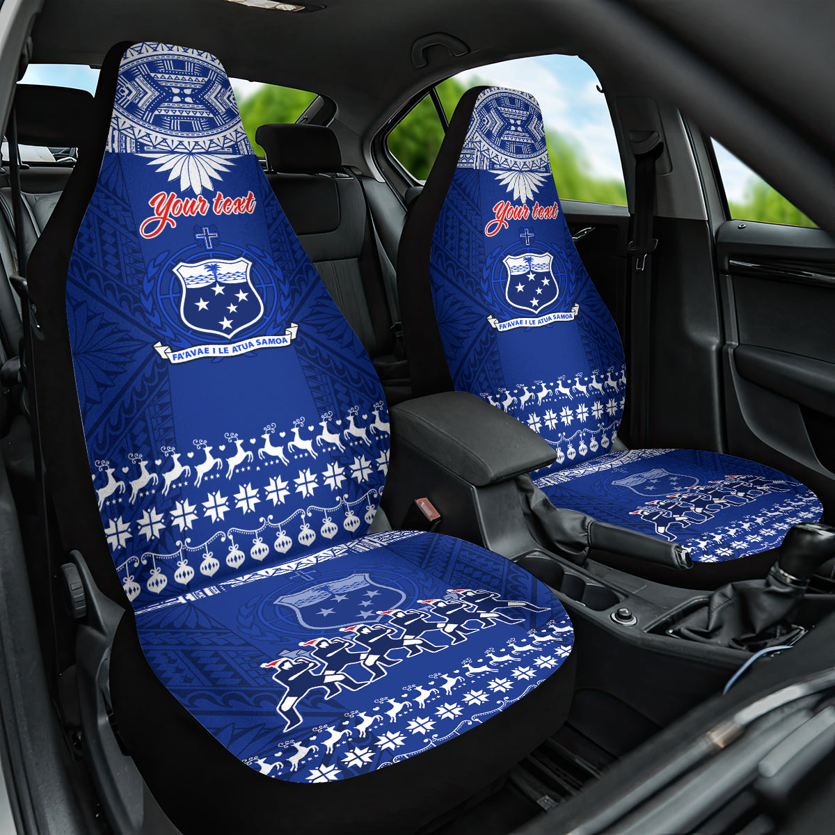 Personalised Toa Samoa Christmas Car Seat Cover Samoa Siva Tau Manuia Le Kerisimasi Blue Vibe LT9 - Wonder Print Shop