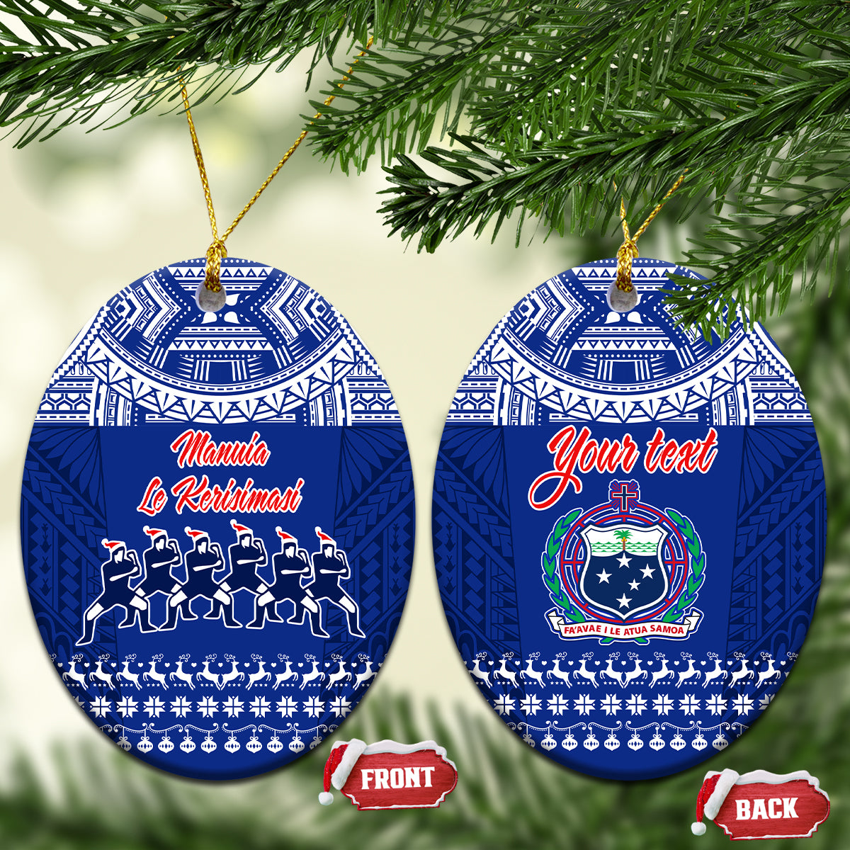Personalised Toa Samoa Christmas Ceramic Ornament Samoa Siva Tau Manuia Le Kerisimasi Blue Vibe LT9 - Wonder Print Shop