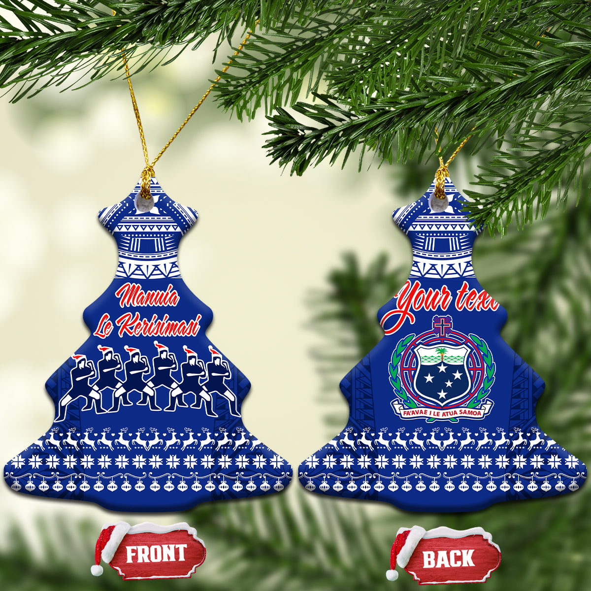 Personalised Toa Samoa Christmas Ceramic Ornament Samoa Siva Tau Manuia Le Kerisimasi Blue Vibe LT9 - Wonder Print Shop