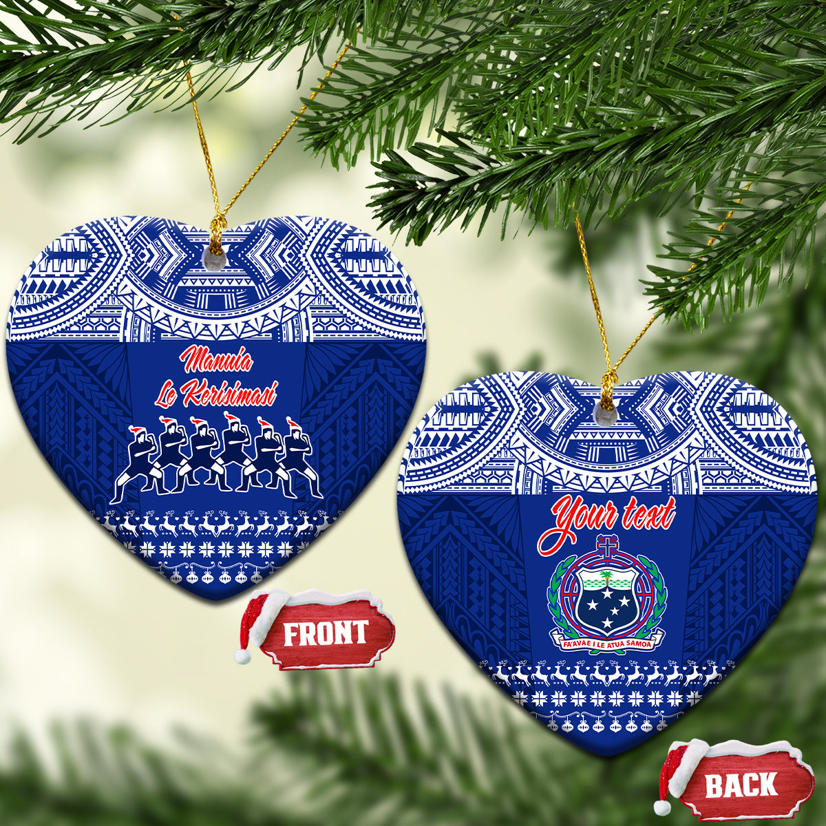 Personalised Toa Samoa Christmas Ceramic Ornament Samoa Siva Tau Manuia Le Kerisimasi Blue Vibe LT9 - Wonder Print Shop