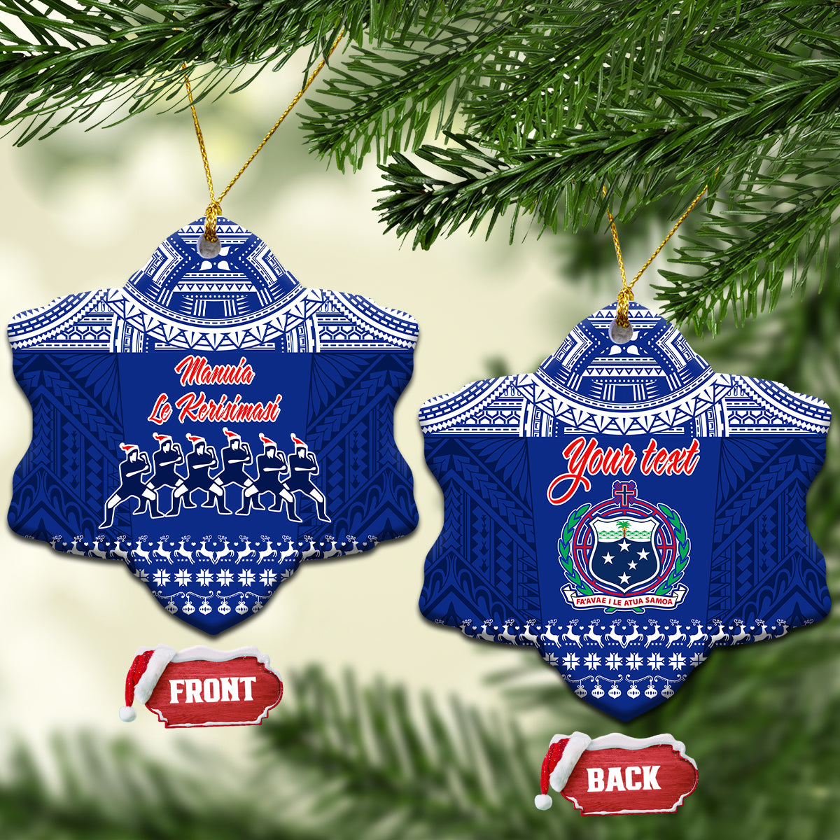 Personalised Toa Samoa Christmas Ceramic Ornament Samoa Siva Tau Manuia Le Kerisimasi Blue Vibe LT9 - Wonder Print Shop