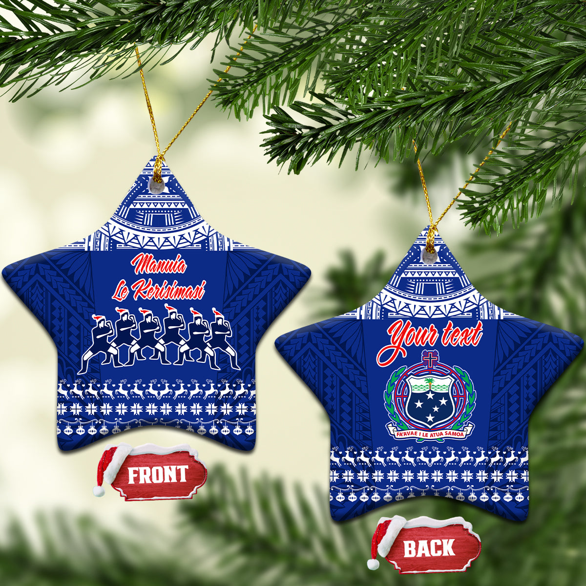 Personalised Toa Samoa Christmas Ceramic Ornament Samoa Siva Tau Manuia Le Kerisimasi Blue Vibe LT9 - Wonder Print Shop