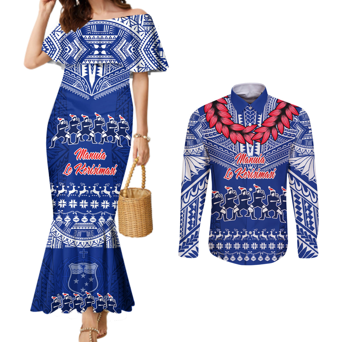 personalised-toa-samoa-christmas-couples-matching-mermaid-dress-and-long-sleeve-button-shirt-samoa-siva-tau-manuia-le-kerisimasi-blue-vibe