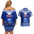 Personalised Toa Samoa Christmas Couples Matching Off Shoulder Short Dress and Hawaiian Shirt Samoa Siva Tau Manuia Le Kerisimasi Blue Vibe LT9 - Wonder Print Shop