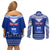 Personalised Toa Samoa Christmas Couples Matching Off Shoulder Short Dress and Long Sleeve Button Shirt Samoa Siva Tau Manuia Le Kerisimasi Blue Vibe LT9 - Wonder Print Shop