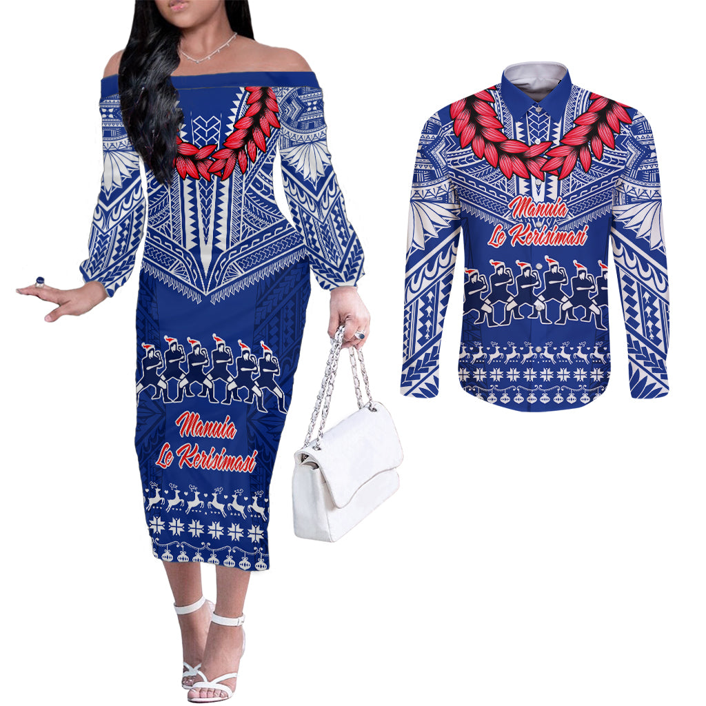 personalised-toa-samoa-christmas-couples-matching-off-the-shoulder-long-sleeve-dress-and-long-sleeve-button-shirt-samoa-siva-tau-manuia-le-kerisimasi-blue-vibe