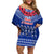 Personalised Toa Samoa Christmas Family Matching Off Shoulder Short Dress and Hawaiian Shirt Samoa Siva Tau Manuia Le Kerisimasi Blue Vibe LT9 - Wonder Print Shop