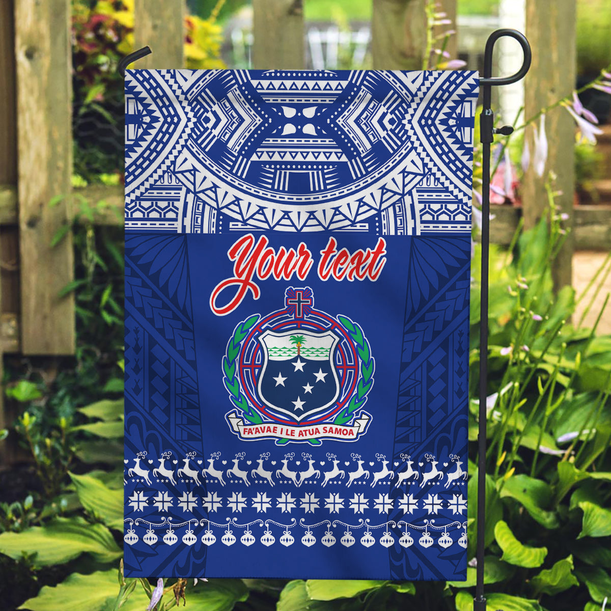 Personalised Toa Samoa Christmas Garden Flag Samoa Siva Tau Manuia Le Kerisimasi Blue Vibe - Wonder Print Shop