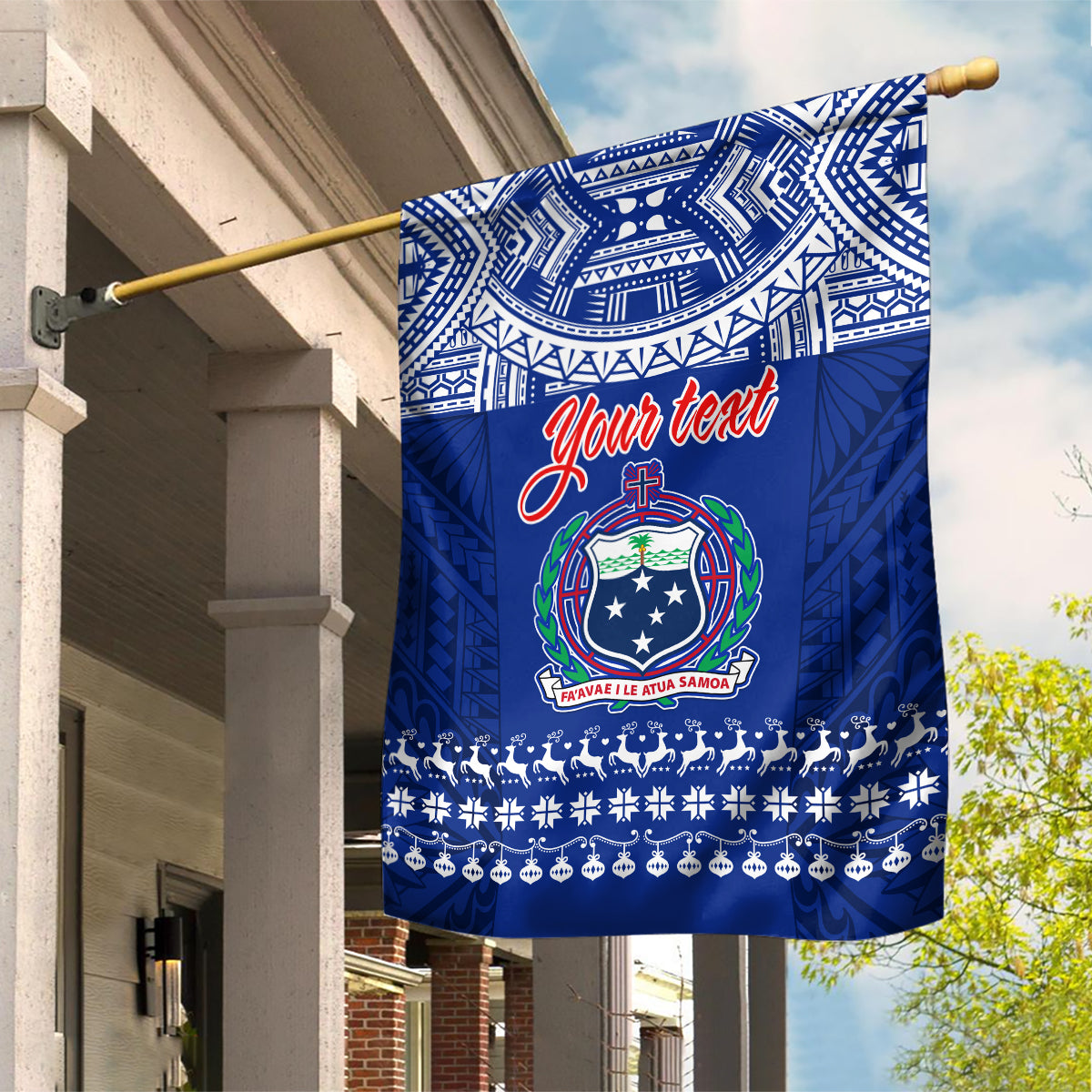 Personalised Toa Samoa Christmas Garden Flag Samoa Siva Tau Manuia Le Kerisimasi Blue Vibe - Wonder Print Shop