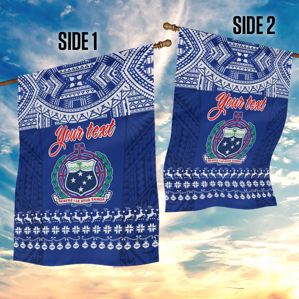 Personalised Toa Samoa Christmas Garden Flag Samoa Siva Tau Manuia Le Kerisimasi Blue Vibe - Wonder Print Shop