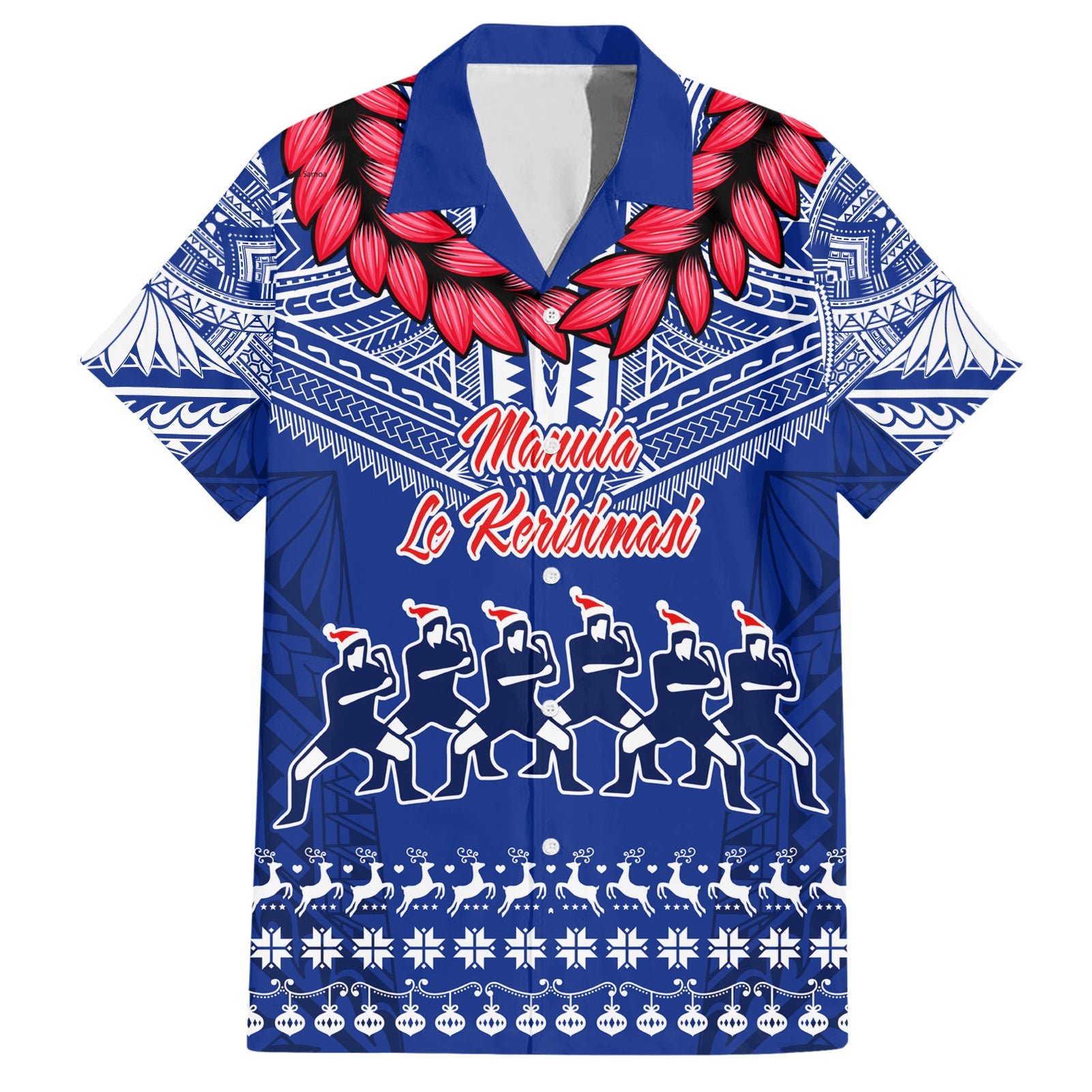 Personalised Toa Samoa Christmas Hawaiian Shirt Samoa Siva Tau Manuia Le Kerisimasi Blue Vibe - Wonder Print Shop