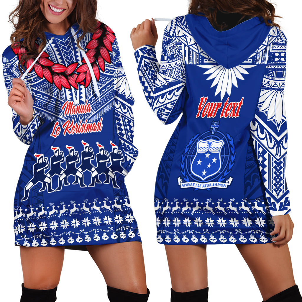 Personalised Toa Samoa Christmas Hoodie Dress Samoa Siva Tau Manuia Le Kerisimasi Blue Vibe - Wonder Print Shop