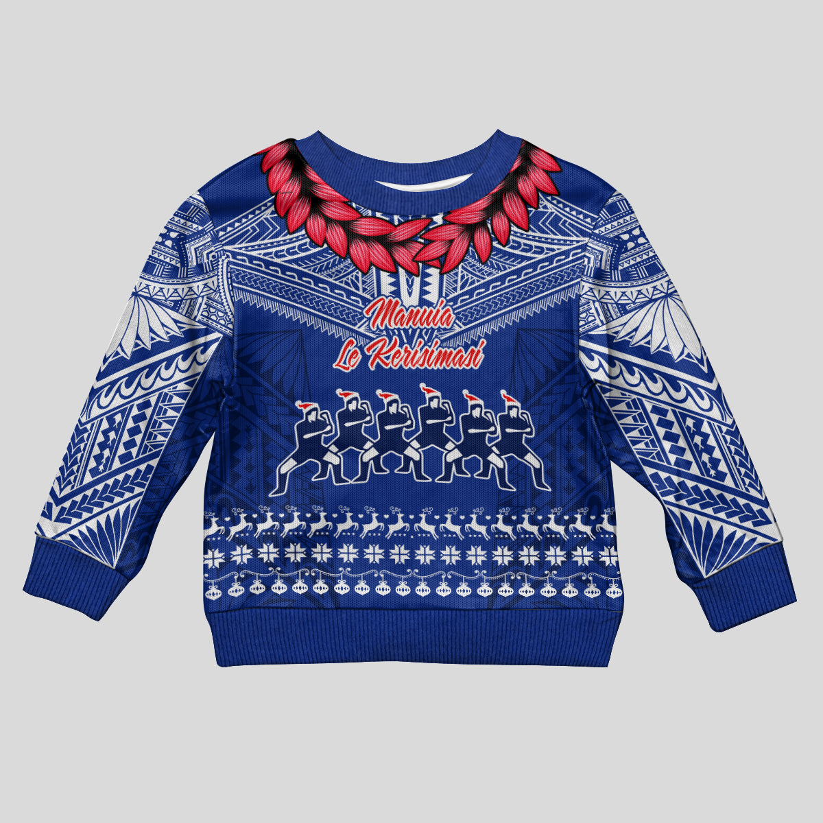 Personalised Toa Samoa Christmas Kid Ugly Christmas Sweater Samoa Siva Tau Manuia Le Kerisimasi Blue Vibe - Wonder Print Shop