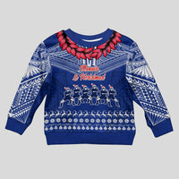 Personalised Toa Samoa Christmas Kid Ugly Christmas Sweater Samoa Siva Tau Manuia Le Kerisimasi Blue Vibe - Wonder Print Shop