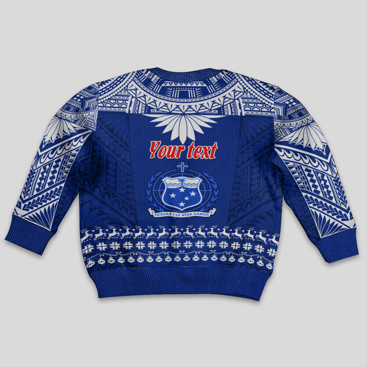 Personalised Toa Samoa Christmas Kid Ugly Christmas Sweater Samoa Siva Tau Manuia Le Kerisimasi Blue Vibe - Wonder Print Shop