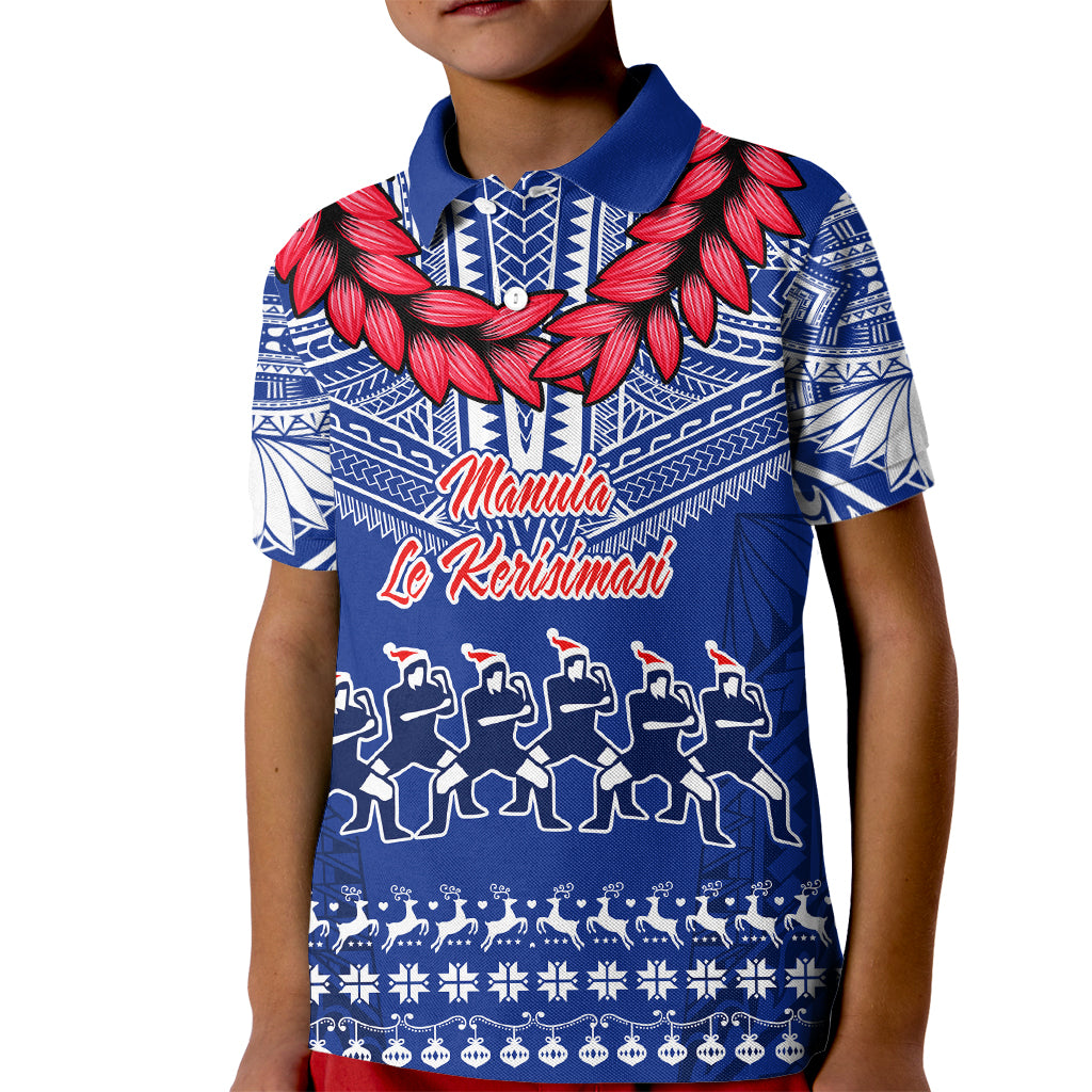 Personalised Toa Samoa Christmas Kid Polo Shirt Samoa Siva Tau Manuia Le Kerisimasi Blue Vibe - Wonder Print Shop