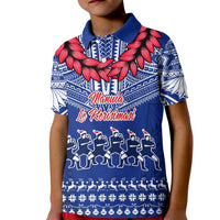 Personalised Toa Samoa Christmas Kid Polo Shirt Samoa Siva Tau Manuia Le Kerisimasi Blue Vibe - Wonder Print Shop