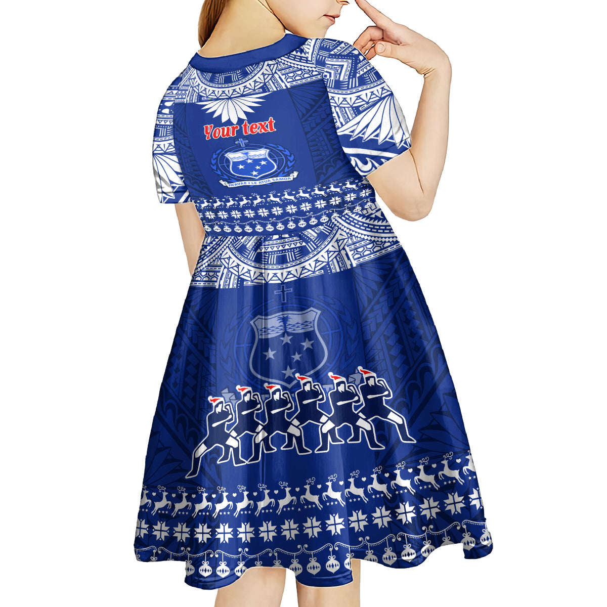 Personalised Toa Samoa Christmas Kid Short Sleeve Dress Samoa Siva Tau Manuia Le Kerisimasi Blue Vibe - Wonder Print Shop