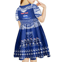 Personalised Toa Samoa Christmas Kid Short Sleeve Dress Samoa Siva Tau Manuia Le Kerisimasi Blue Vibe - Wonder Print Shop