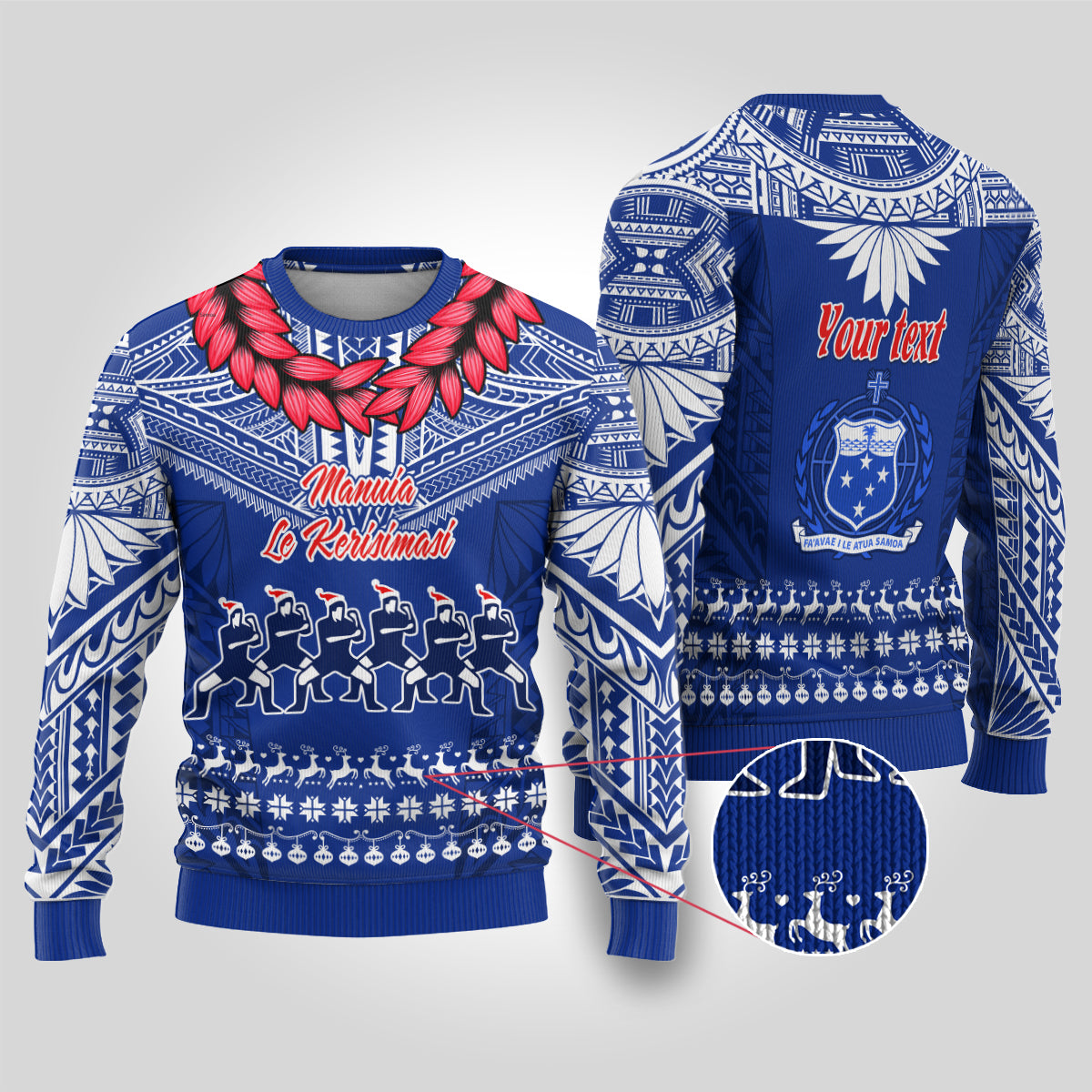 Personalised Toa Samoa Christmas Ugly Christmas Sweater Samoa Siva Tau Manuia Le Kerisimasi Blue Vibe - Wonder Print Shop