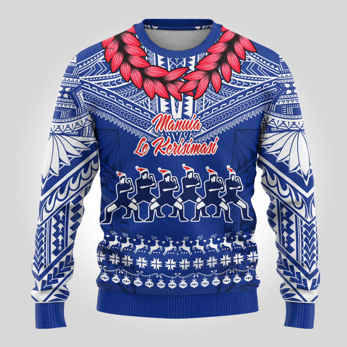 Personalised Toa Samoa Christmas Ugly Christmas Sweater Samoa Siva Tau Manuia Le Kerisimasi Blue Vibe - Wonder Print Shop