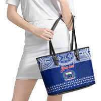 Personalised Toa Samoa Christmas Leather Tote Bag Samoa Siva Tau Manuia Le Kerisimasi Blue Vibe - Wonder Print Shop