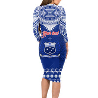 Personalised Toa Samoa Christmas Long Sleeve Bodycon Dress Samoa Siva Tau Manuia Le Kerisimasi Blue Vibe - Wonder Print Shop