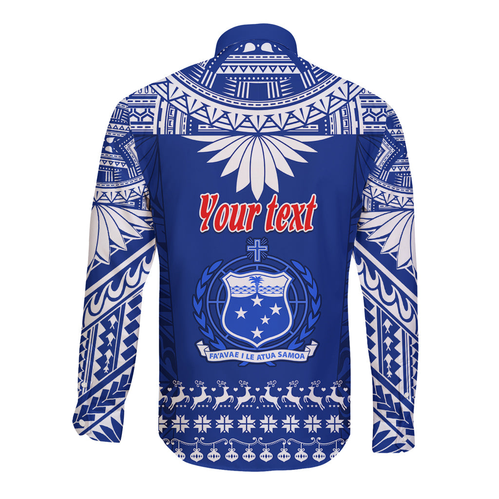 Personalised Toa Samoa Christmas Long Sleeve Button Shirt Samoa Siva Tau Manuia Le Kerisimasi Blue Vibe - Wonder Print Shop