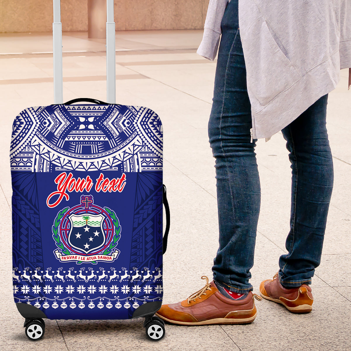 Personalised Toa Samoa Christmas Luggage Cover Samoa Siva Tau Manuia Le Kerisimasi Blue Vibe - Wonder Print Shop