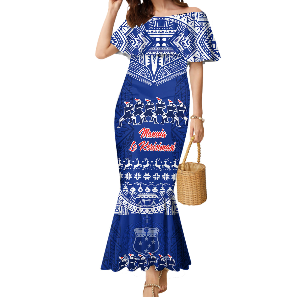 Personalised Toa Samoa Christmas Mermaid Dress Samoa Siva Tau Manuia Le Kerisimasi Blue Vibe - Wonder Print Shop