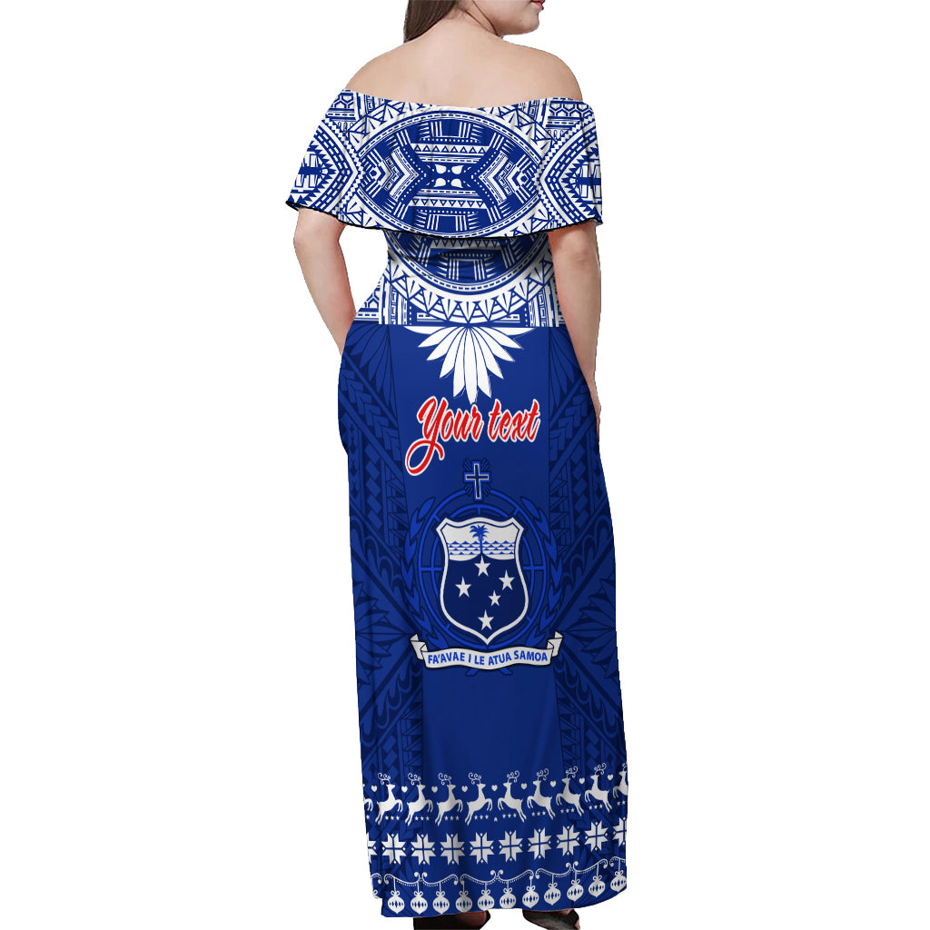 Personalised Toa Samoa Christmas Off Shoulder Maxi Dress Samoa Siva Tau Manuia Le Kerisimasi Blue Vibe - Wonder Print Shop