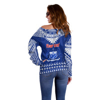 Personalised Toa Samoa Christmas Off Shoulder Sweater Samoa Siva Tau Manuia Le Kerisimasi Blue Vibe - Wonder Print Shop