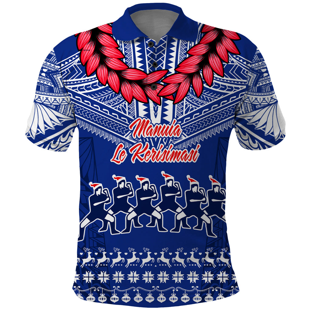 Personalised Toa Samoa Christmas Polo Shirt Samoa Siva Tau Manuia Le Kerisimasi Blue Vibe - Wonder Print Shop