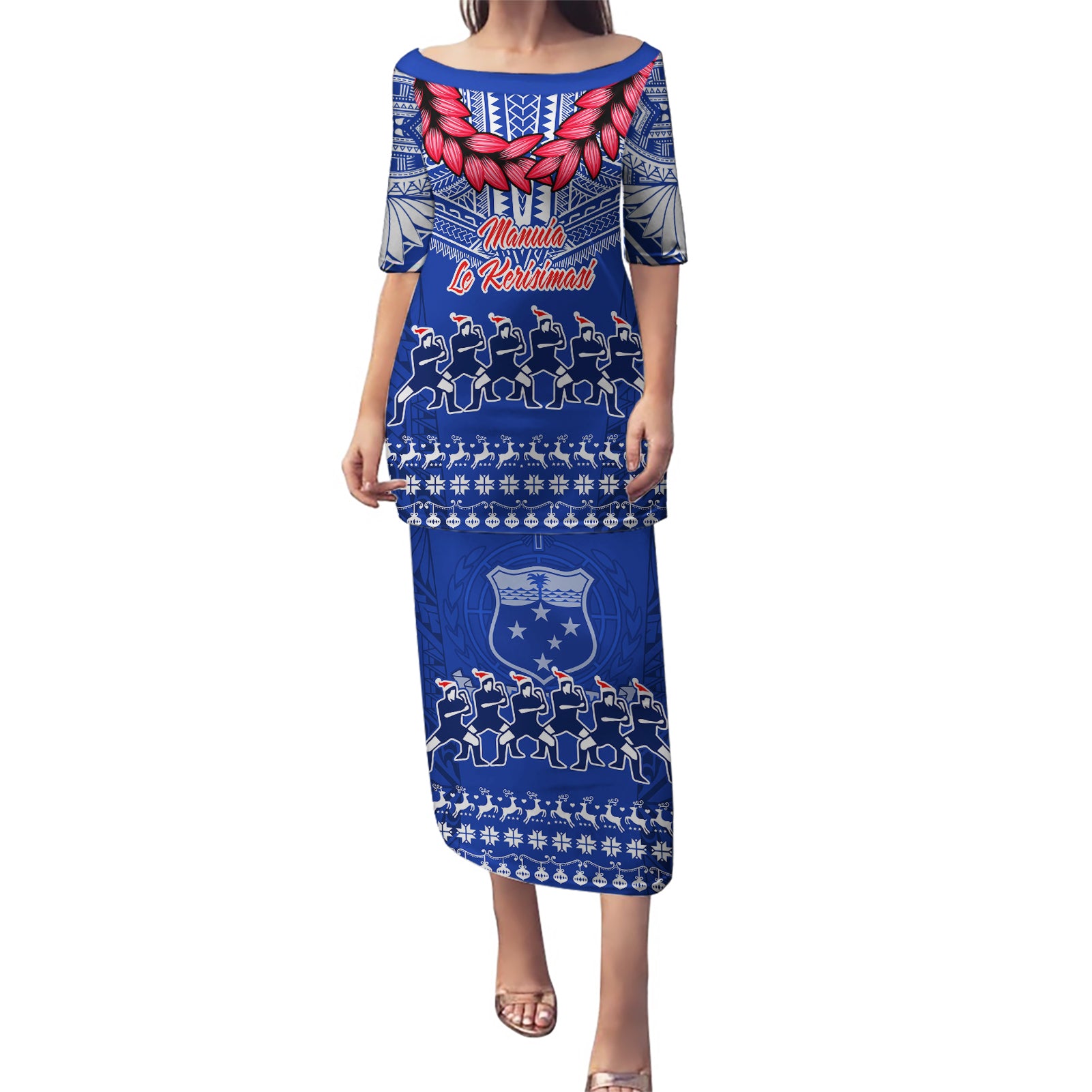 Personalised Toa Samoa Christmas Puletasi Samoa Siva Tau Manuia Le Kerisimasi Blue Vibe - Wonder Print Shop