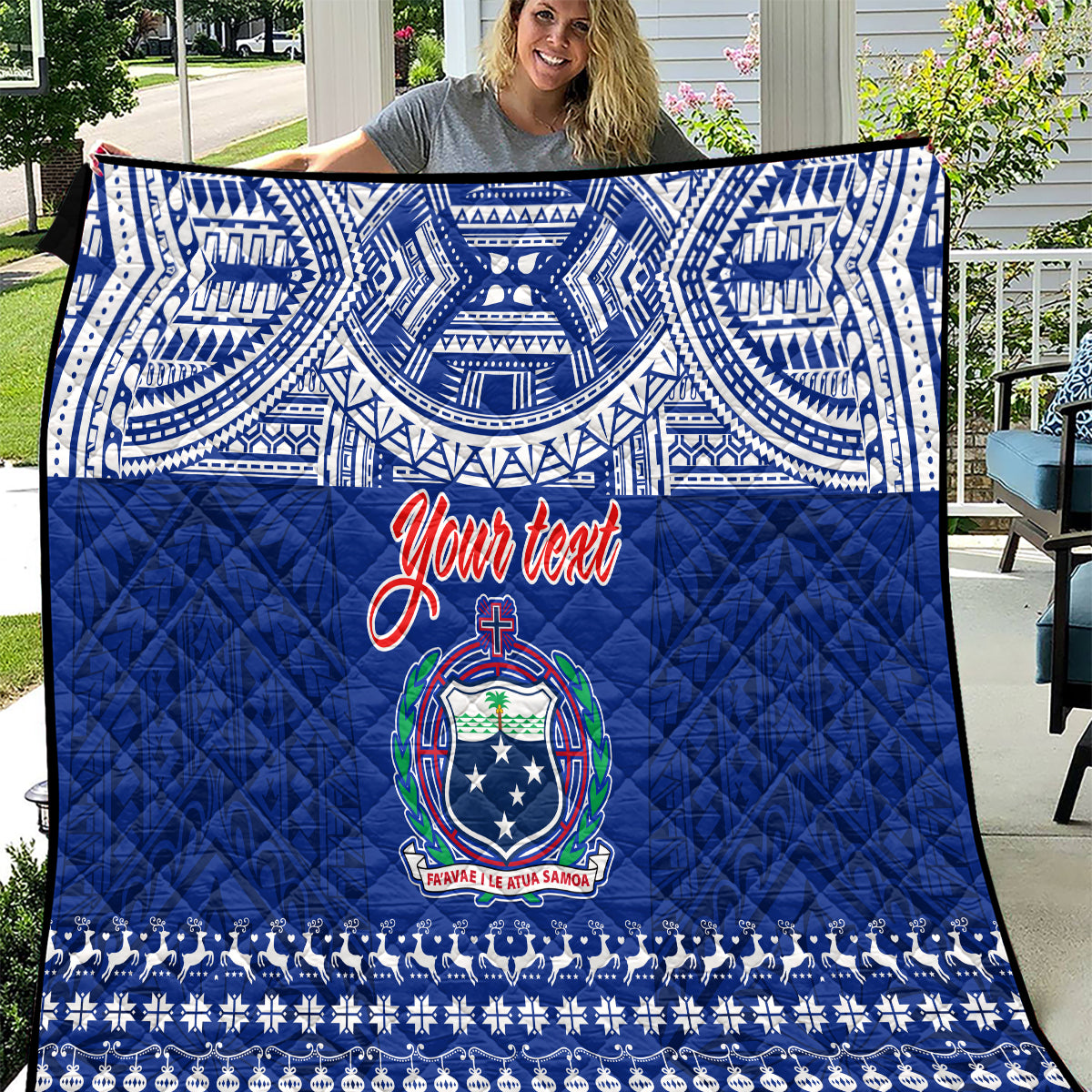 Personalised Toa Samoa Christmas Quilt Samoa Siva Tau Manuia Le Kerisimasi Blue Vibe - Wonder Print Shop