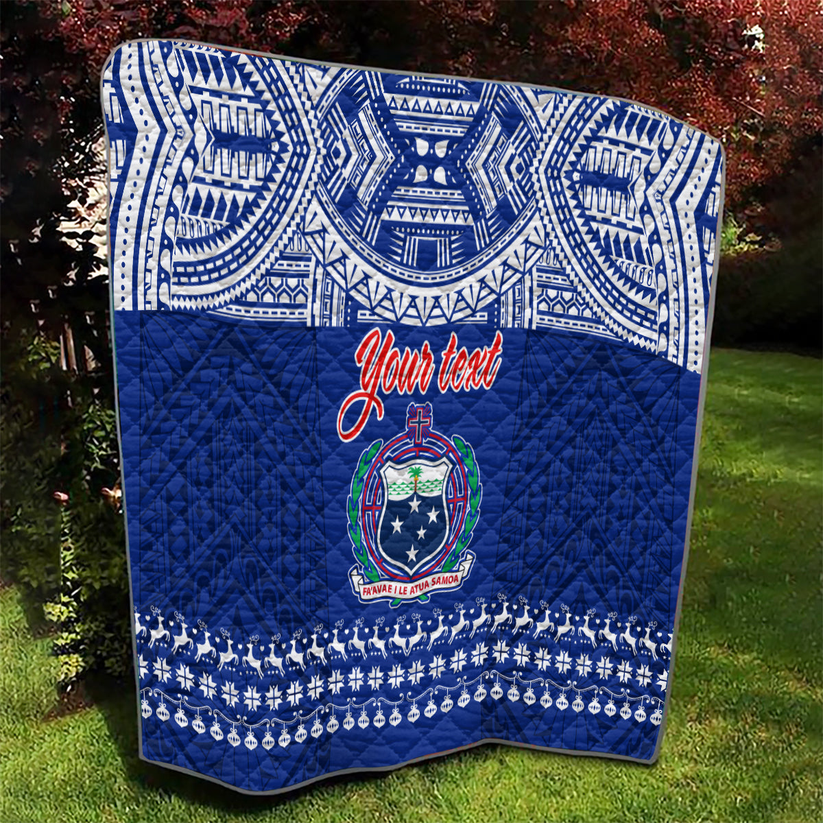 Personalised Toa Samoa Christmas Quilt Samoa Siva Tau Manuia Le Kerisimasi Blue Vibe - Wonder Print Shop