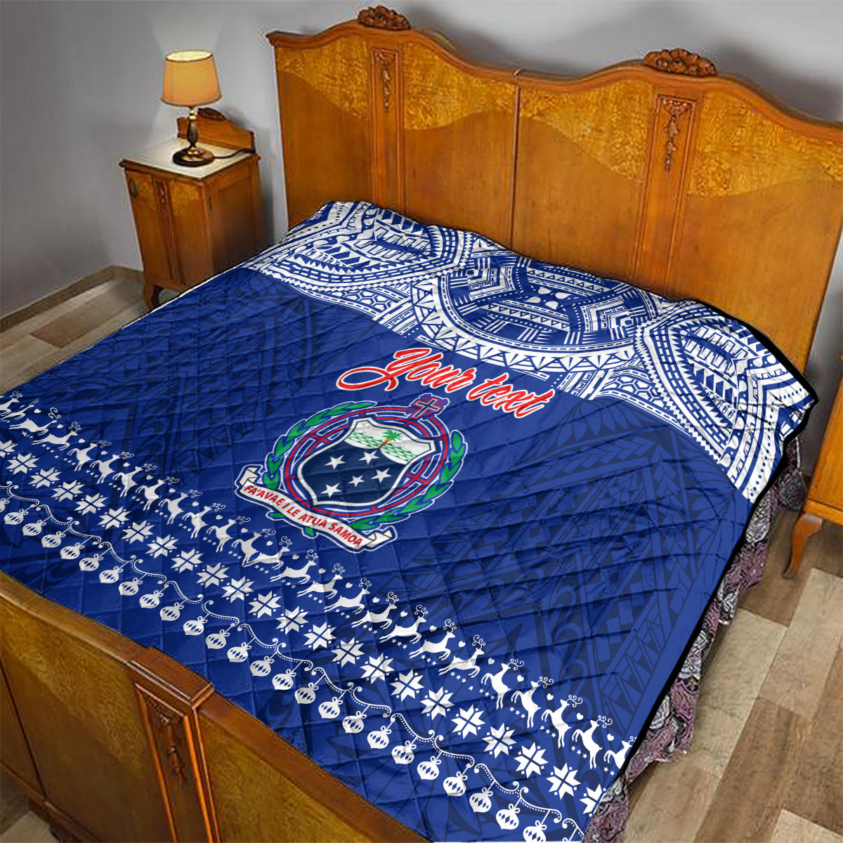 Personalised Toa Samoa Christmas Quilt Samoa Siva Tau Manuia Le Kerisimasi Blue Vibe - Wonder Print Shop