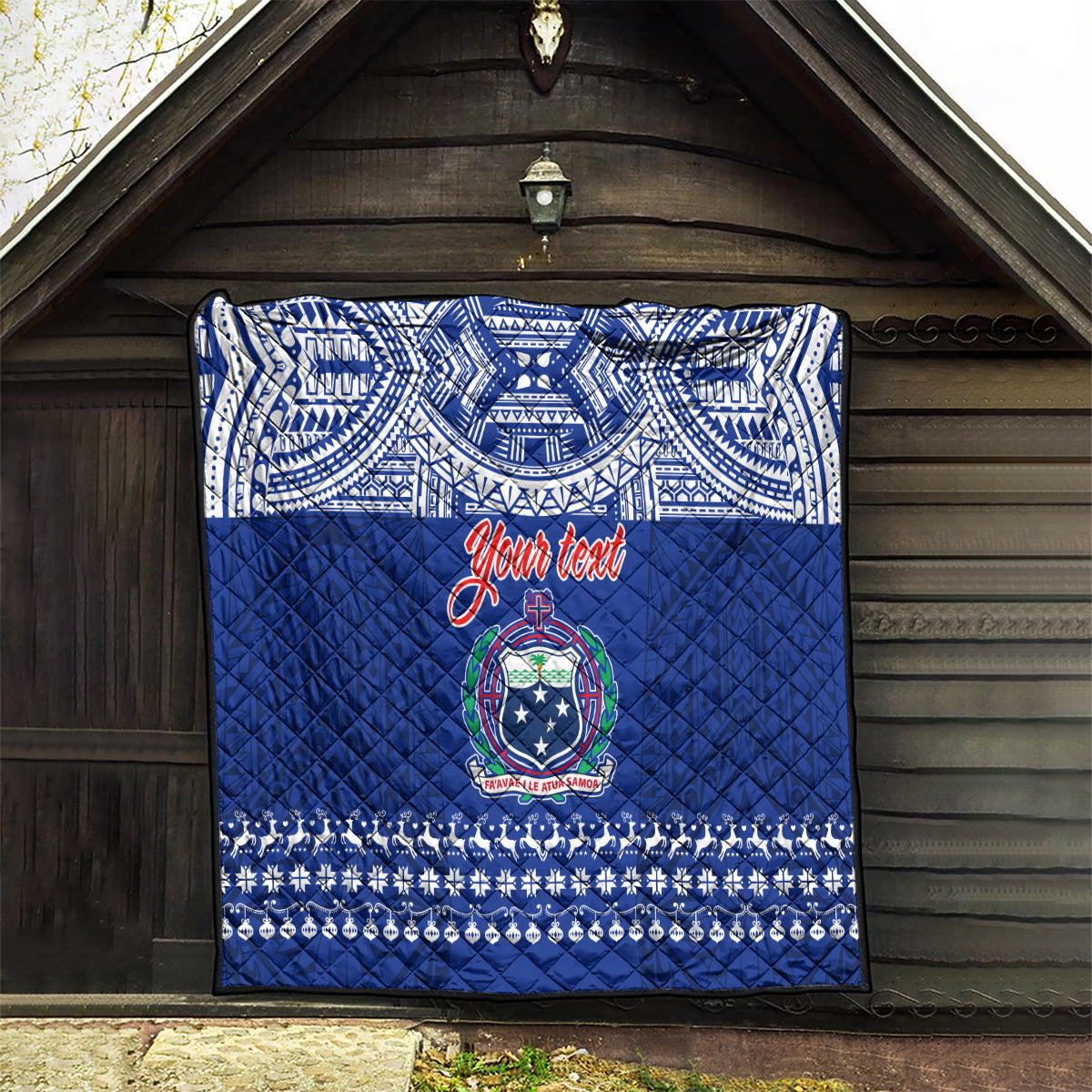 Personalised Toa Samoa Christmas Quilt Samoa Siva Tau Manuia Le Kerisimasi Blue Vibe - Wonder Print Shop