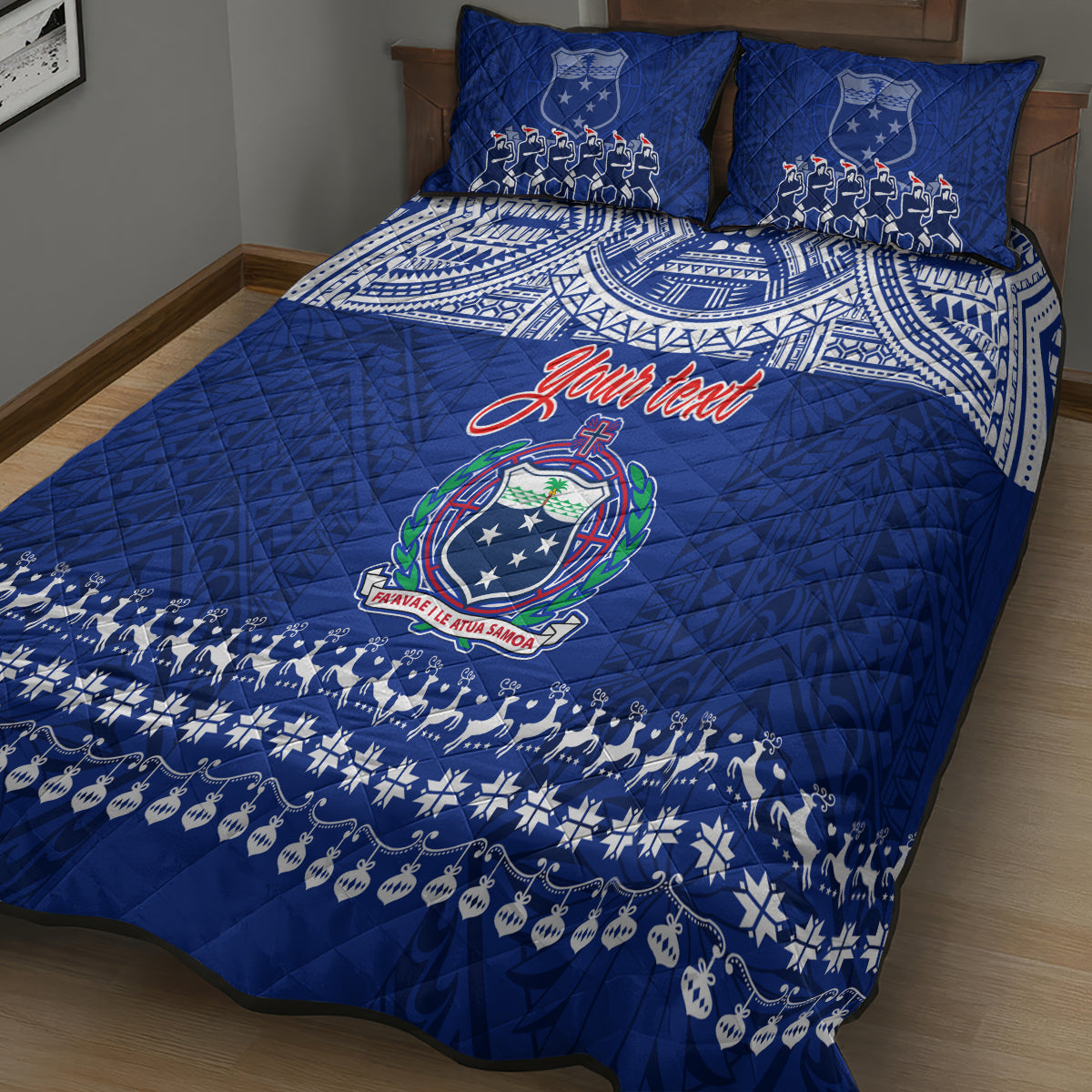 Personalised Toa Samoa Christmas Quilt Bed Set Samoa Siva Tau Manuia Le Kerisimasi Blue Vibe - Wonder Print Shop