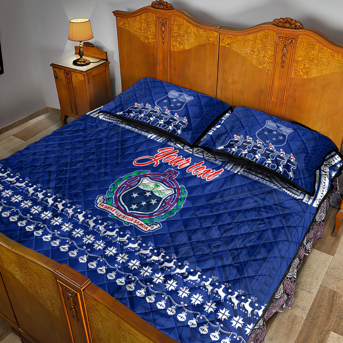 Personalised Toa Samoa Christmas Quilt Bed Set Samoa Siva Tau Manuia Le Kerisimasi Blue Vibe - Wonder Print Shop