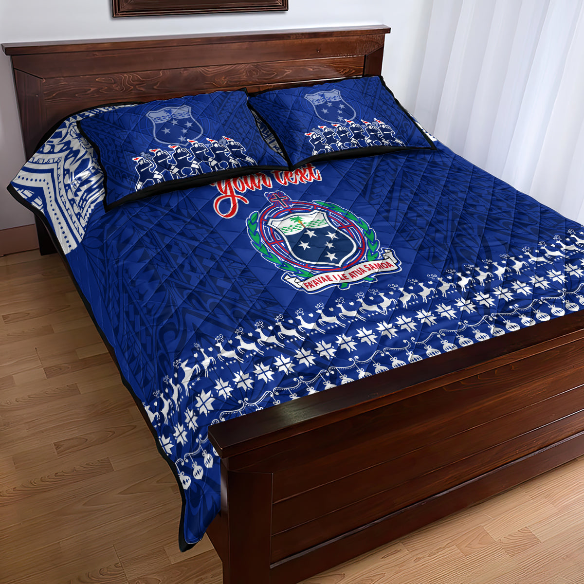 Personalised Toa Samoa Christmas Quilt Bed Set Samoa Siva Tau Manuia Le Kerisimasi Blue Vibe - Wonder Print Shop