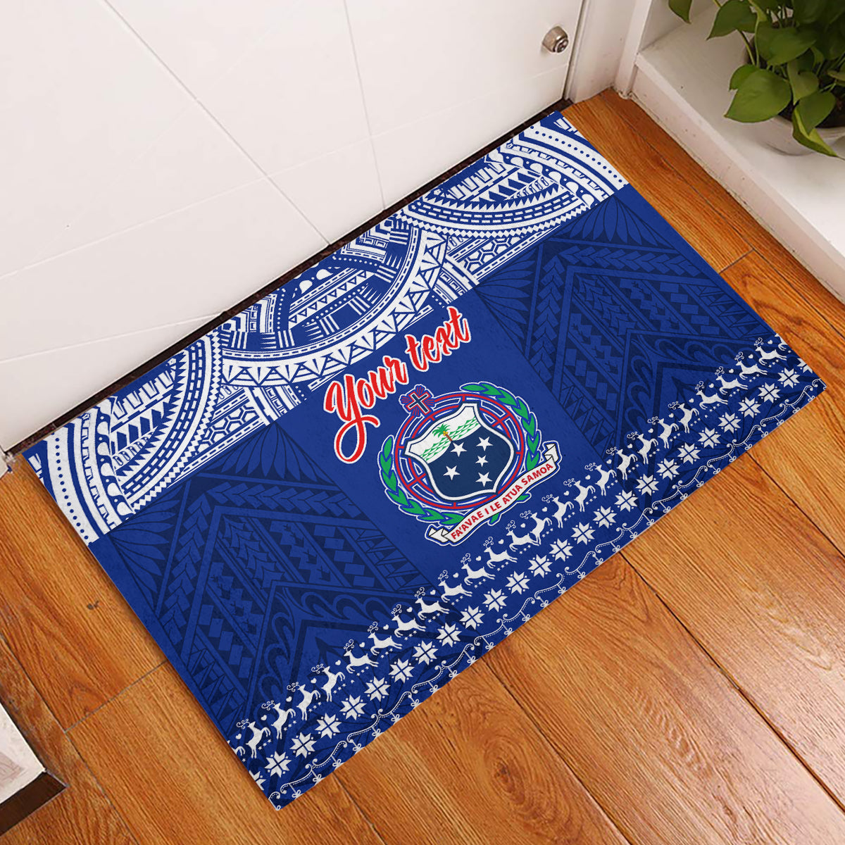 Personalised Toa Samoa Christmas Rubber Doormat Samoa Siva Tau Manuia Le Kerisimasi Blue Vibe - Wonder Print Shop
