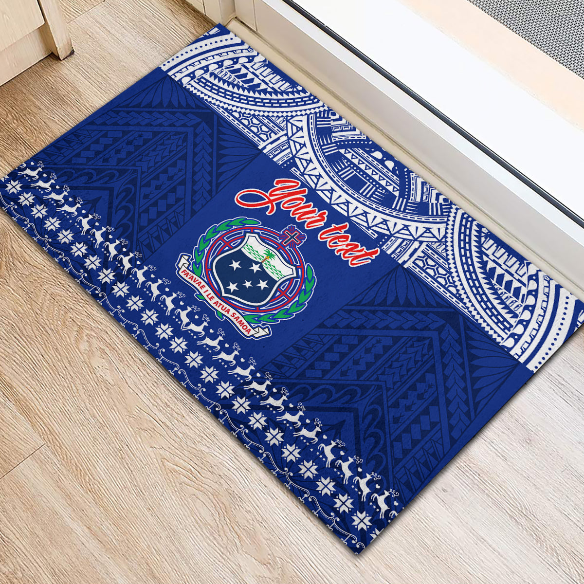 Personalised Toa Samoa Christmas Rubber Doormat Samoa Siva Tau Manuia Le Kerisimasi Blue Vibe - Wonder Print Shop