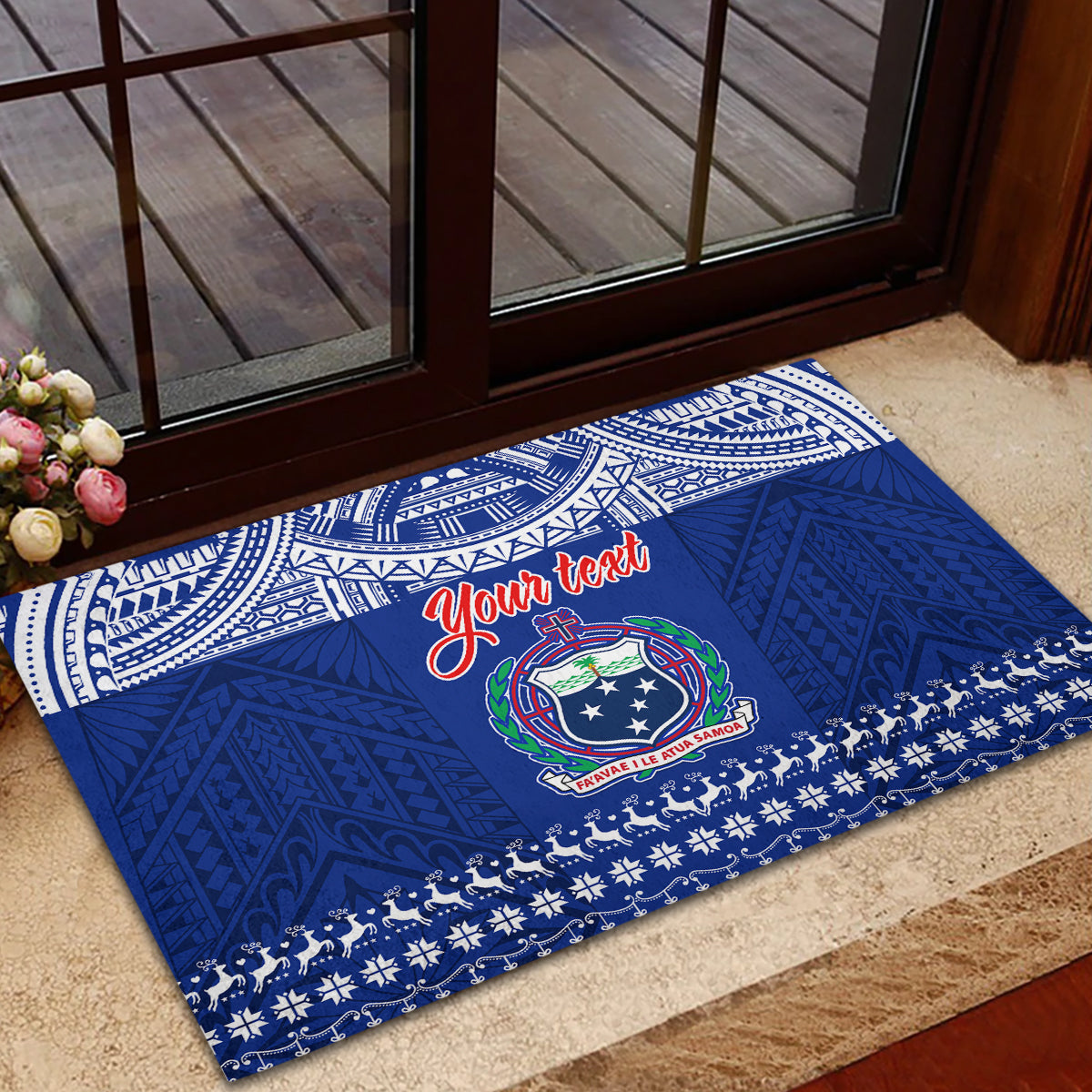 Personalised Toa Samoa Christmas Rubber Doormat Samoa Siva Tau Manuia Le Kerisimasi Blue Vibe - Wonder Print Shop
