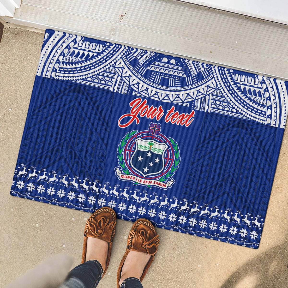 Personalised Toa Samoa Christmas Rubber Doormat Samoa Siva Tau Manuia Le Kerisimasi Blue Vibe - Wonder Print Shop