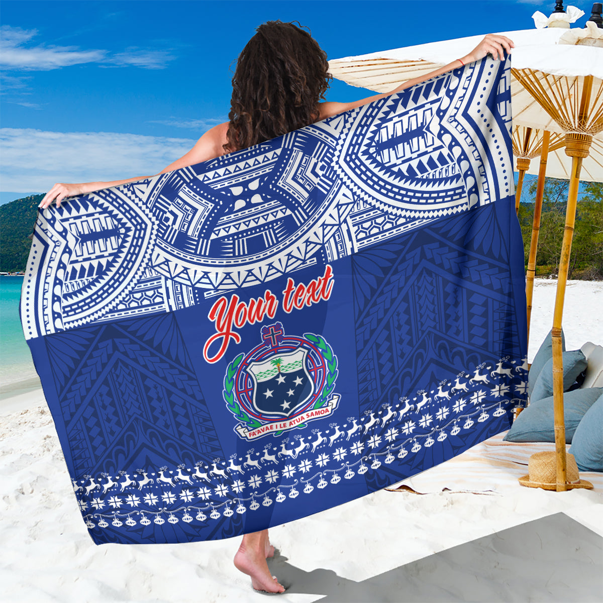 Personalised Toa Samoa Christmas Sarong Samoa Siva Tau Manuia Le Kerisimasi Blue Vibe - Wonder Print Shop