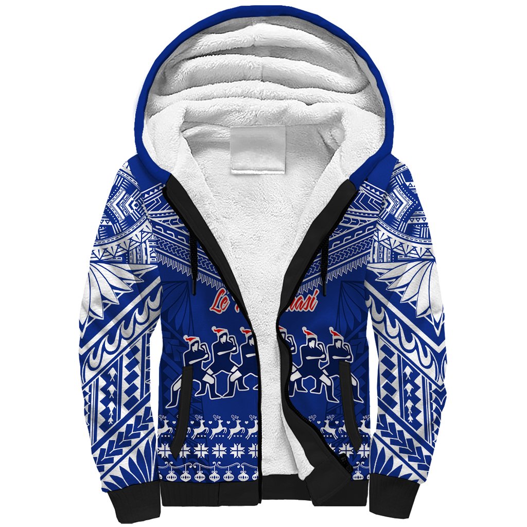 Personalised Toa Samoa Christmas Sherpa Hoodie Samoa Siva Tau Manuia Le Kerisimasi Blue Vibe - Wonder Print Shop
