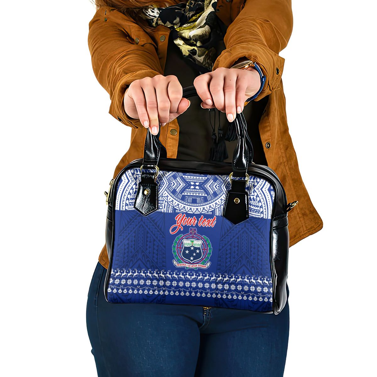 personalised-toa-samoa-christmas-shoulder-handbag-samoa-siva-tau-manuia-le-kerisimasi-blue-vibe